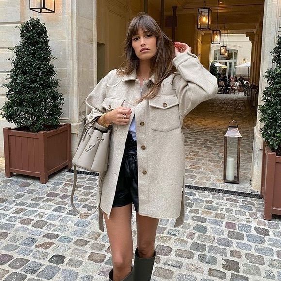 Zara Soft Gray Belted Shacket Overshirt Jacket Minimalist Chic M - Picture 1 of 9